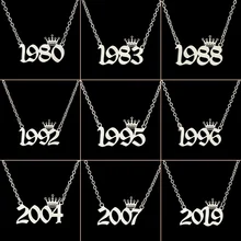 Stainless Steel Year Number Necklaces for Women Unique Date Birthday Tiaras Crown Year 1984 1999 1996 1997 2002 Choker Gift Girl