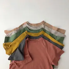 Summer Children T-shirts Solid Color Cotton Tees for Kids New Fashion Boys and Girls Short Sleeve Top 2-7T Clothes