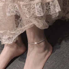 Thin Stamped Minimalist Silver Color Shiny Chains Anklets For Women Girls Friend Foot Jewelry Leg Barefoot Bracelet Accessories