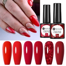 UR SUGAR 7.5ml Glitter Gel Nail Polish Red Series New Year Soak Off UV LED Nail Art Gel Varnish With Any Color Base Top Coat