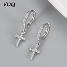 VOQ Silver Color Cross Zircon Pendant Earrings Personality Accessories Pendant Earrings Women's Friendship Gift Jewelry