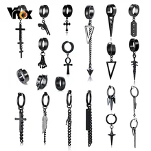 Vnox Punk Clip Earrings for Men Women Black Stainless Steel Ear Accessory Gothic Rock Hiphop Hoop Circle Earring 1 Piece