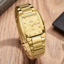 WWOOR 2022 New Square Watch Men with Automatic Week Date Luxury Stainless Steel Gold Mens Quartz Wrist Watches Relogio Masculino