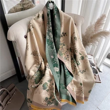 Winter Scarf Women Floral Pashmina Shawls and Wraps Cashmere Thick Warm Female Blanket 2022 Dual Shawl Fashion Poncho