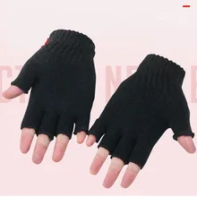 Winter Warm Pure Black Knitted Wool Half Finger Warm Gloves