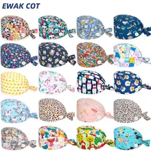 Women Surgicals Caps Anime Printing Elastic Pure Cotton Nursing Hats Dentist Lab Beauty Salon Clinic Scrub Hat Nurse Accessories