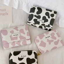 Women's Cute Wallet Cow Print PU Leather Business Card Holder Female Girl's Coin Purse Pouch Women Tri-fold Cartoon Short Wallet