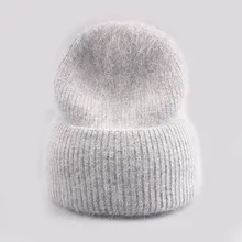 Xthree Winter Hat for Women Angola Beanie Hat Knitted Rabbit Fur Skullies Hat Warm Bonnet Cap Female Hats for Girl Hat