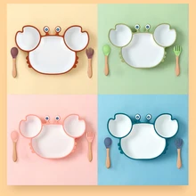 hibobi Baby Bowls Plates Spoons Silicone Suction Food Tableware BPA Free Non-Slip Baby Dishes Crab Food Feeding Bowl for Kids